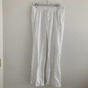 Old Navy Linen Blend Wide Leg Pull on Pants White Beach Coastal Vacation Medium